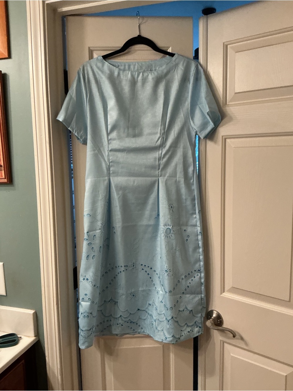 Light Blue Embroidered Midi Dress - Women